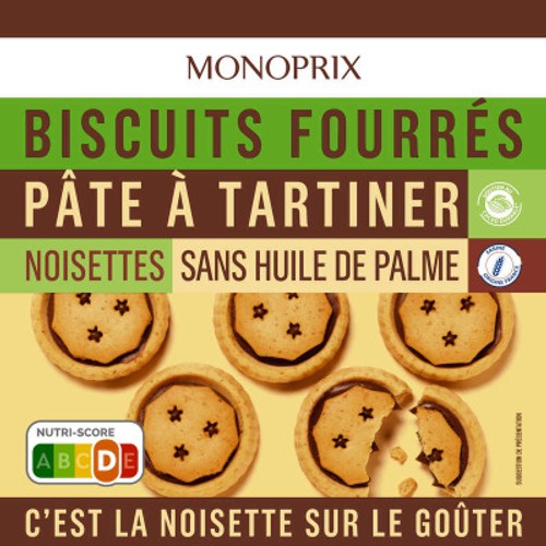Monoprix Biscuits fourrés pâte à tartiner noisette 240g