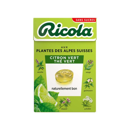 Ricola Aux Plantes Des Alpes Suisses Citron Vert Thé Vert Sans Sucres 50g