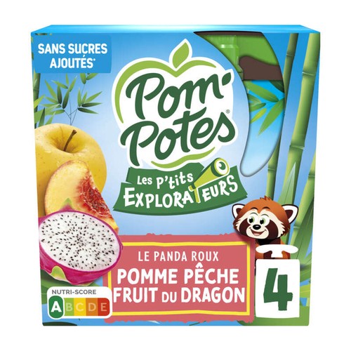 Materne Pom' Potes Compotes Pomme Pêche Fruits du Dragon 4x90g