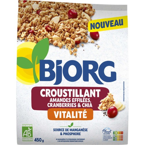 Bjorg croustlant amandes effilées cranberries & chia 450g