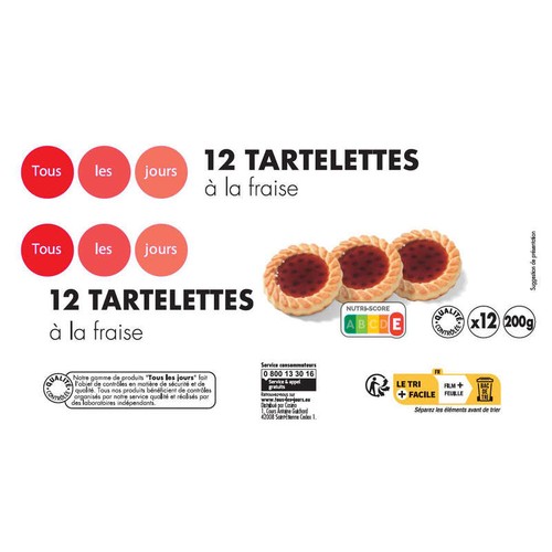 Tous les jours tartelettes fraise x12 - 200g