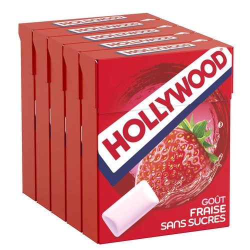 Hollywood Chewing-gum sans sucres avec édulcorants - Parfum fraise 5x14g