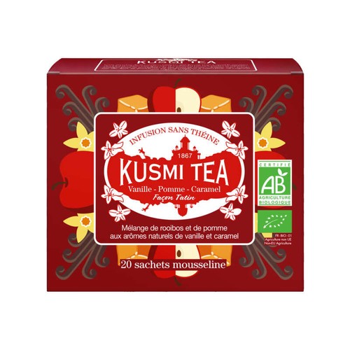 Kusmi Tea Infusion Vanille Pomme Caramel façon tatin Bio 20 sachets mousseline 40g