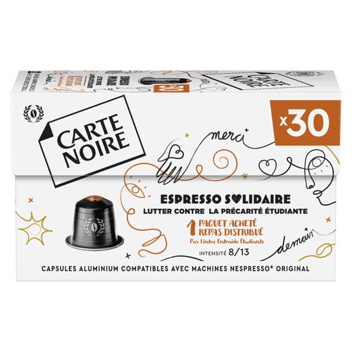 Carte Noire Capsules café Espresso Solidaire 8/13, 100% Arabica x30 165g