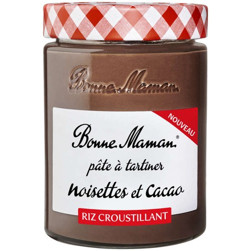 Bonne Maman Pâtes à tartiner noisettes et cacao au riz croustillant 330g