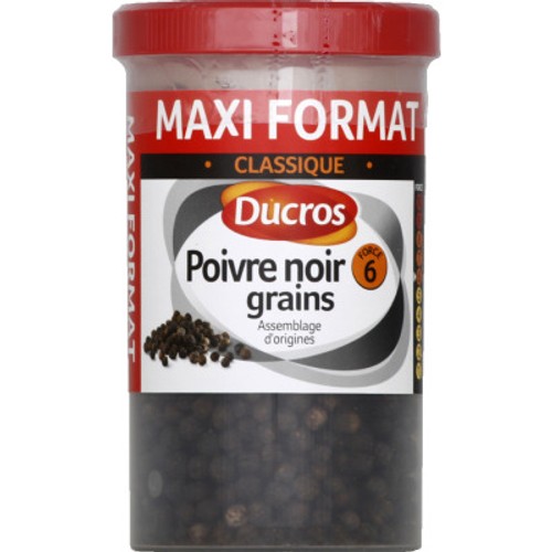 Ducros Poivre Noir Grains Force 6 90g - Spécial Moulin