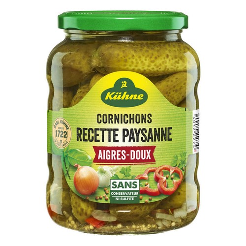 Kühne Cornichons En Bocal Recette Paysanne Aigres-Doux 360g