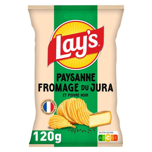 Lay's Chips Paysanne Saveur Fromage du Jura et Poivre Noir 120g