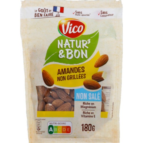 Vico Natur' & bon Amandes non grillées non salées 180g