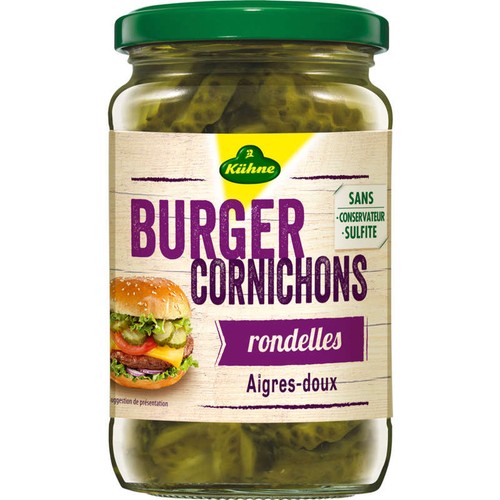 Kühne burger cornichons rondelles aigres doux 185g