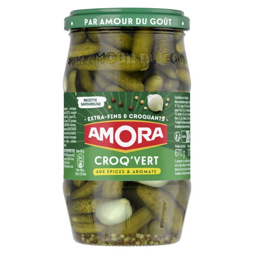 Amora Cornichons Extra-Fins Bocal Croq'Vert 370g