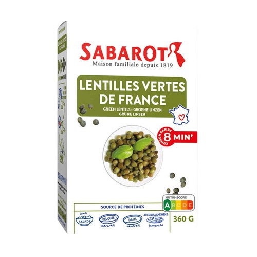 Sabarot Lentilles Vertes de France Cuisson Rapide 8 min 360g