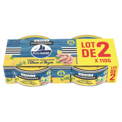 Petit Navire Emietté de Thon Mariné Citron é Thym 2x110g