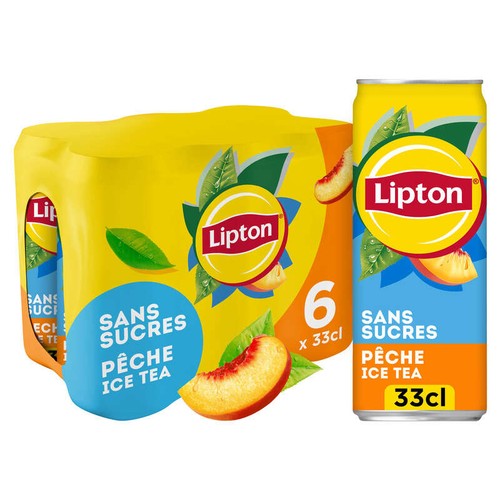 Lipton Ice Tea Thé Glacé Sans Sucres Saveur Pêche 6x33cl