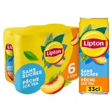 Lipton Ice Tea Thé Glacé Sans Sucres Saveur Pêche 6x33cl