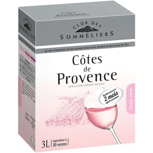 Club Des Sommeliers Côtes de Provence - Alc 12%vol. - Vin rosé - 3L