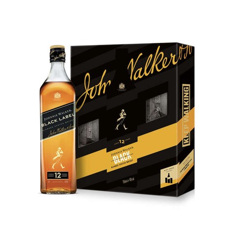 Coffret 2 Verres + Johnnie Walker Blended Scotch Whisky Black Label 70cl