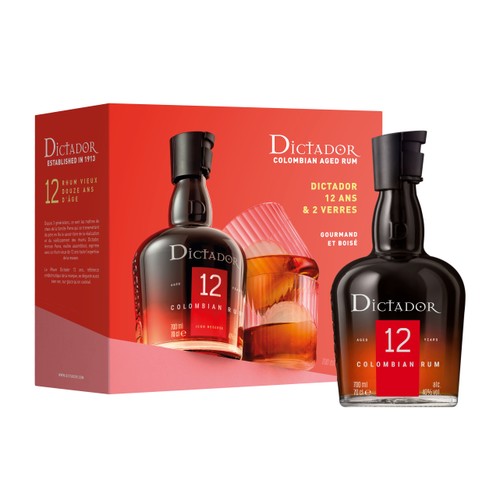 Dictador 12 ans Coffret 2 verres + Bouteille 70cl