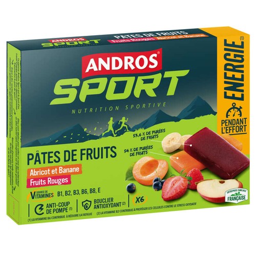 Andros Sport Pate de Fruits Abricot et Banane & Fruits rouges x6