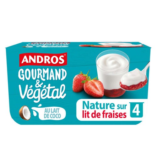 Andros Brassé Végétal Nature sur lit de Fraise au lait de Coco 4x100g