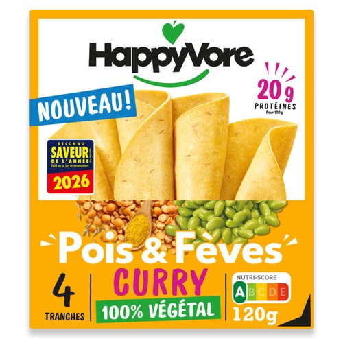 HappyVore Poids & Fèves Curry 100% Végétal 4 Tranches 120g