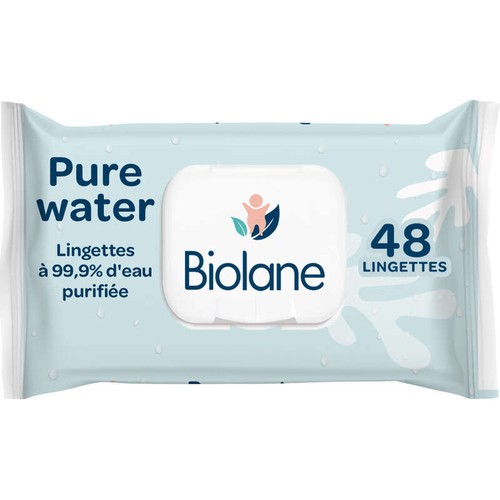 Biolane Pure Water Lingettes 99,9% d'Eau Purifiée x48