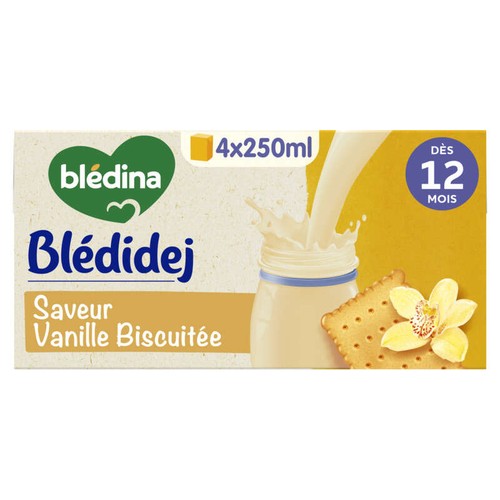 Bledina Blédidej Lait et Céréales Biscuité Vanille Dès 12 Mois 4x250ml