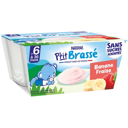 Nestlé P'Tit Brassé Sans Sucres Ajoutés Fraise Banane Dès 6 Mois x4
