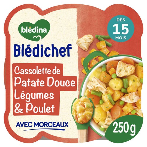 Blédina Cassolette de Patate Douce, Légumes et Poulet, dès 15 Mois, 250g