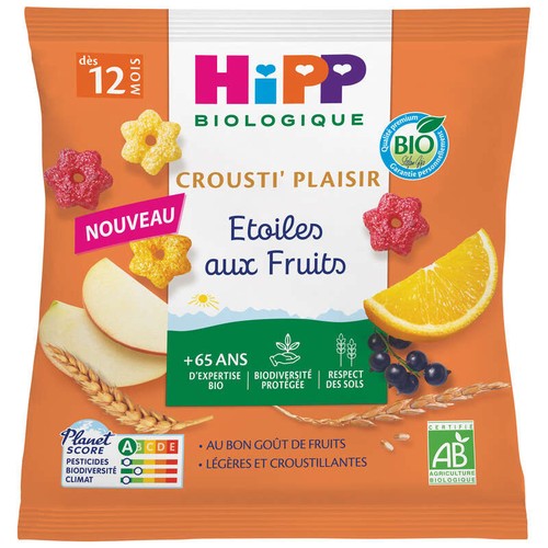 Hipp Biologique Etoiles aux fruits crousti' plaisir sachet dès 12 mois Bio 30g