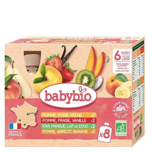 Babybio Gourdes multi-parfums Dès 6 mois 8x90g