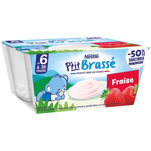 P'Ti Brassé Dessert Lacté Brassé Pour Bébé À La Fraise Dès 6 Mois 4x100g