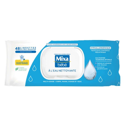 Mixa Lingettes bébé eau nettoyante x48