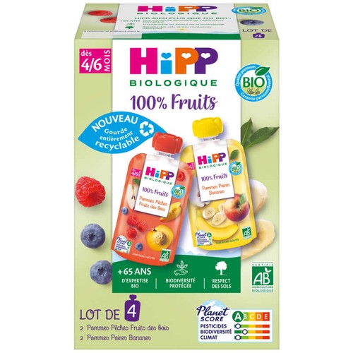 Hipp Gourdes 100% Fruits bio 4/6 mois 4x90g