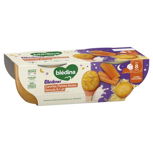 Blédina Plat Blédiner Carottes & Patates Douces Dès 8 Mois 2x200g