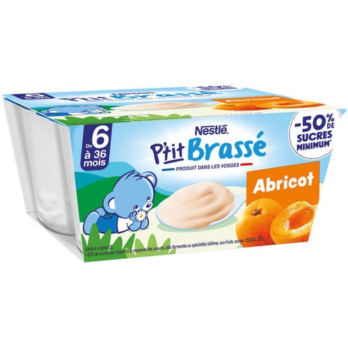 P'Ti Brassé Dessert Lacté Brassé Pour Bébé À L'Abricot Dès 6 Mois 4x100g
