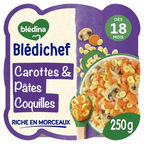 Blédina Farandole de Carottes et Pâtes Coquilles, dès 18 Mois, 250g