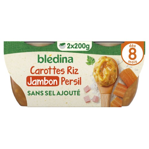 Blédina Idées De Maman Bols Carottes Riz Jambon dès 8 Mois 2x200g