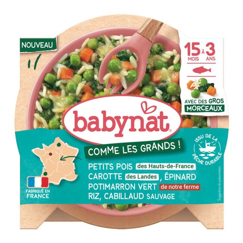 Babynat Petits pois Carotte des landes Epinard Potimarron Vert 200g