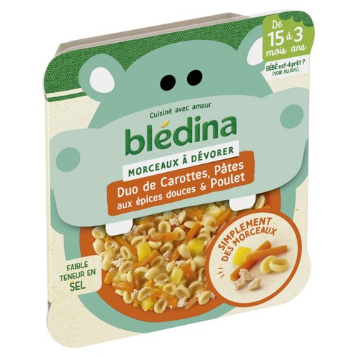 Blédina Petit plat duo de carottes et pâtes aux épices douces au poulet 200g
