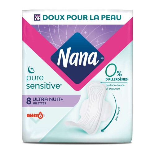 Nana Serviettes Hygiéniques Puresensitive Ultra Nuit Plus X8