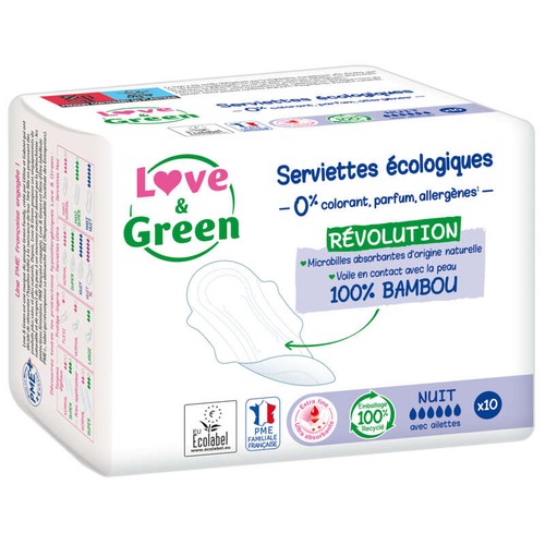 [Para] Love And Green Serviettes Hypoallergéniques Nuit x10