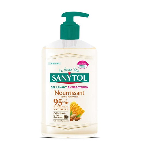Sanytol Gel Lavant Antibactérien Nourrissant Gelée royale avec Lait d'amande Bio 250ml