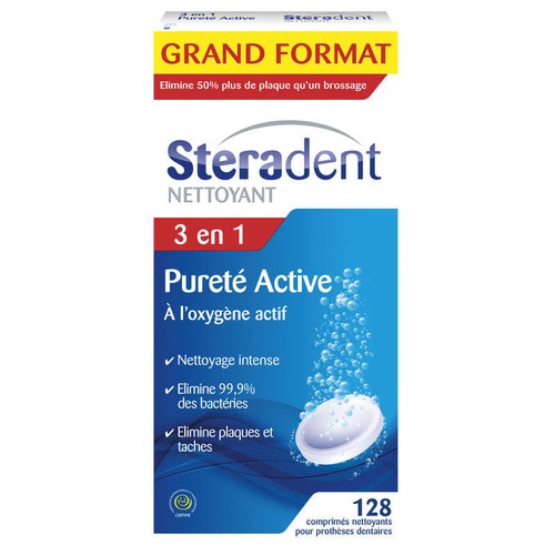 Steradent Comprimés Nettoyants Pour Prothèses Dentaires X128
