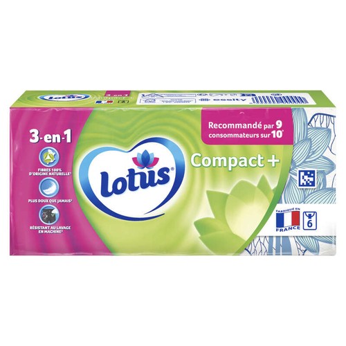 Lotus Mouchoirs Compact+ 3en1 x6 Etuis