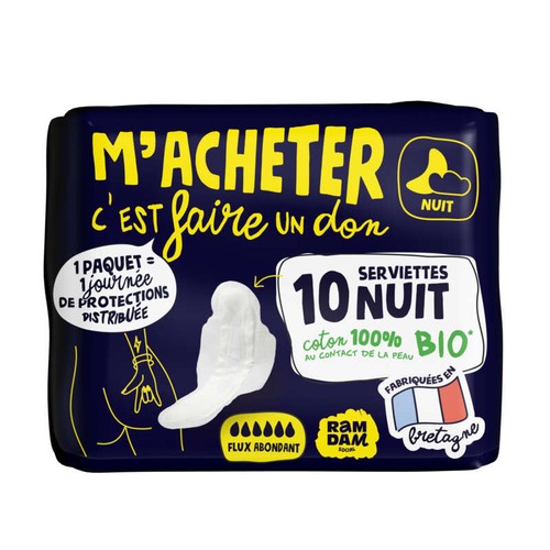 Ramdam Serviettes Hygiéniques Nuit Bio x10