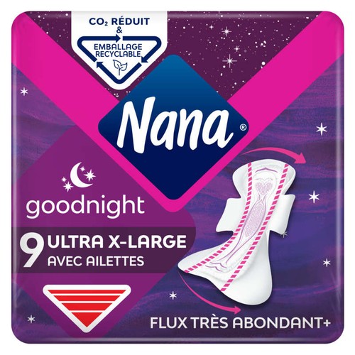 Nana Serviettes Hygiéniques Ultra Goodnight Extra Large x9