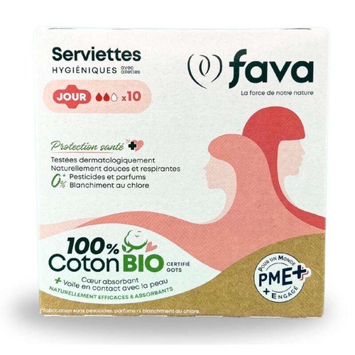 Fava Serviettes Hygiéniques Jour Bio Avec Ailettes x10