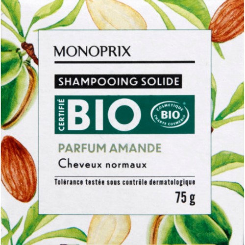 Monoprix Bio Shampoing solide parfum amande 75g