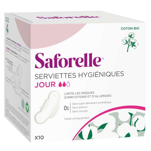 [Para] Saforelle Serviettes Hygiéniques Jour Coton Bio x10